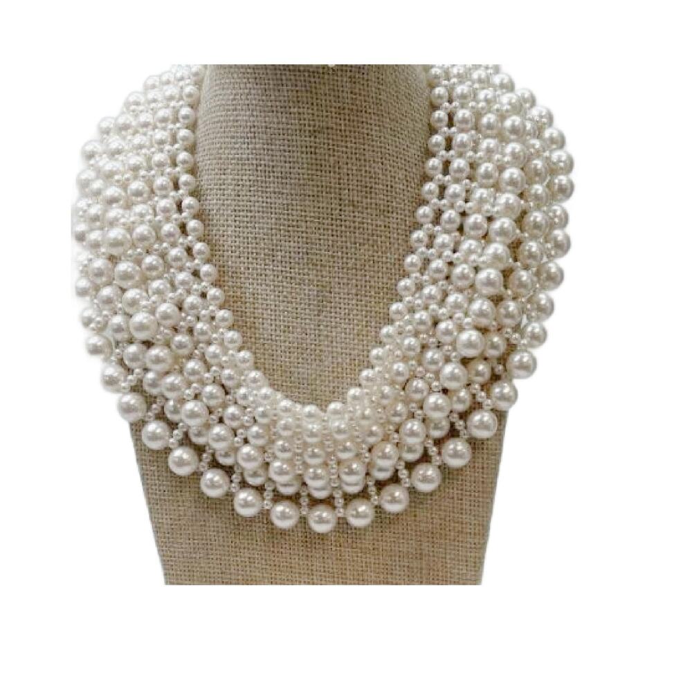 Vintage Multi-strand Faux Pearl Collar: 1950s Pearl Bib Necklace